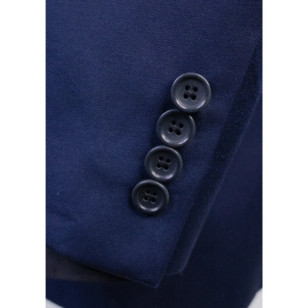 Coppley 2-Pcs Solid Navy Blue Suit 100's Wool Blazer Jacket Sz 46R Pants 38X31.5